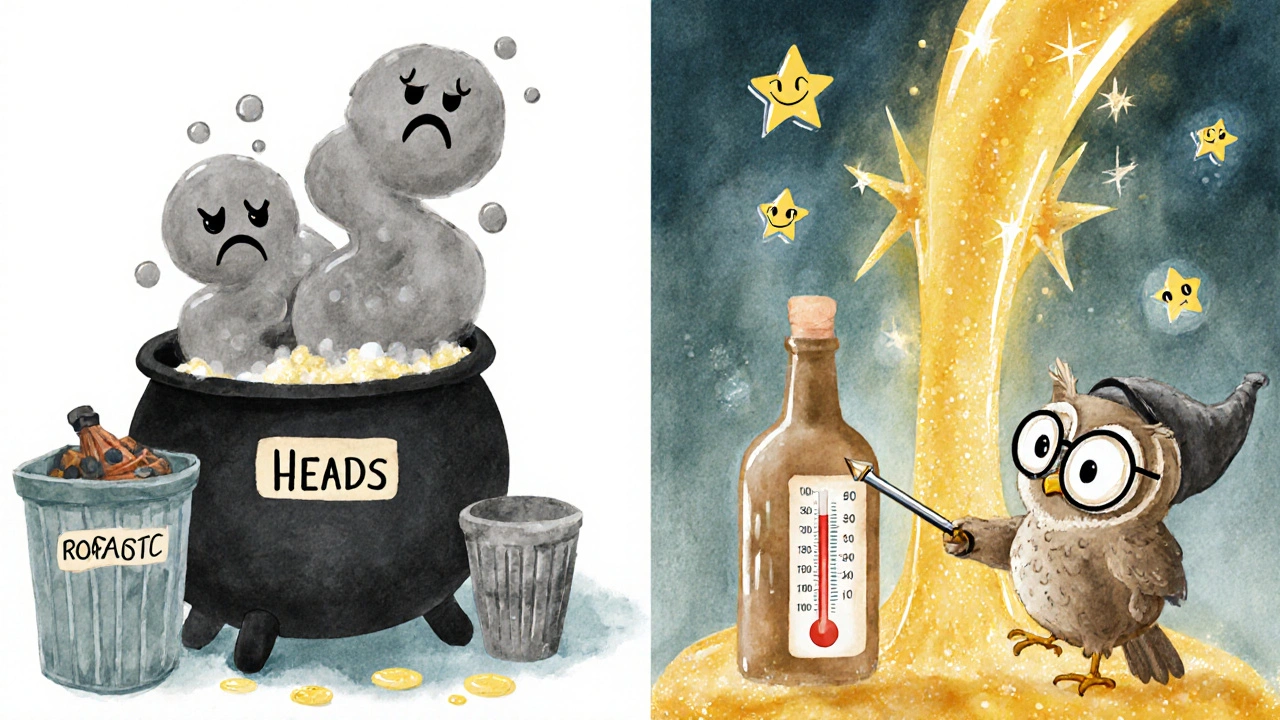 Разделение дистиллята: вредные пары уходят, а золотая чистая жидкость наполняет бутылку.