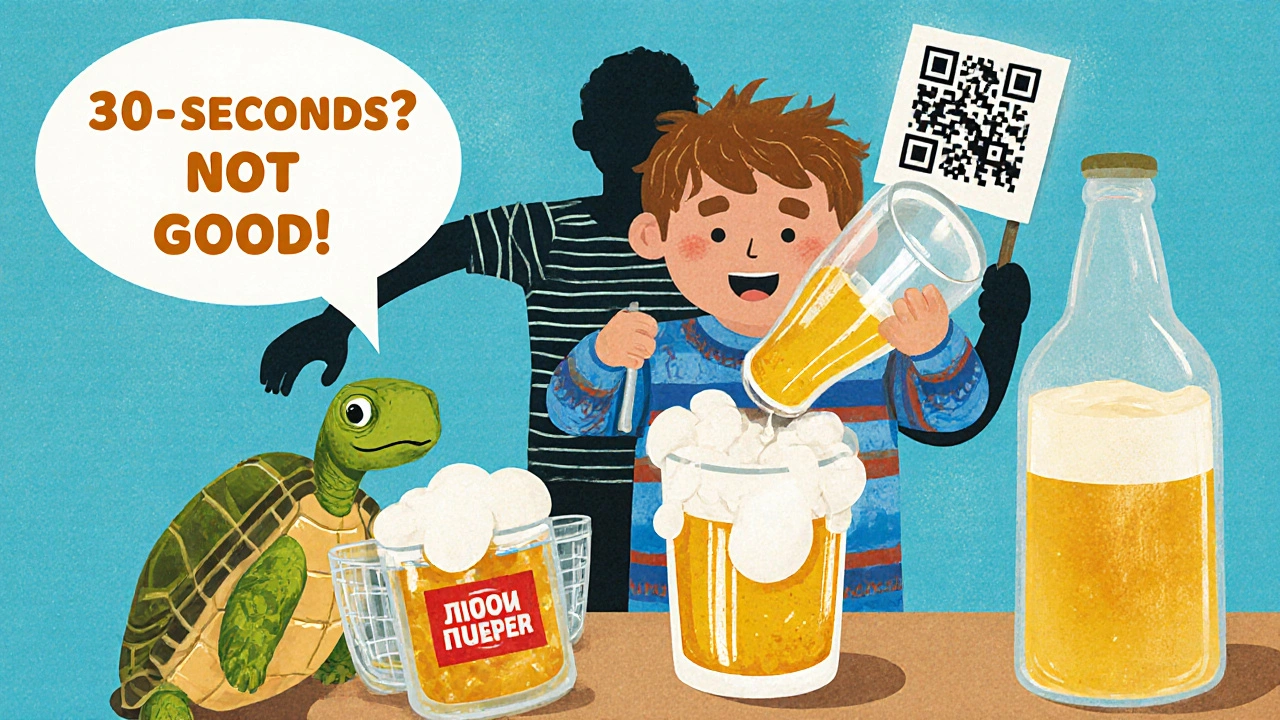 Пена в кружке мгновенно исчезает, рядом — пластиковая бутылка и стеклянная с идеальной пеной.