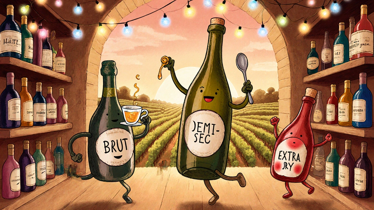 Анимированные бутылки шампанского танцуют в погребе, одна из них — Demi-Sec — осыпана мёдом.