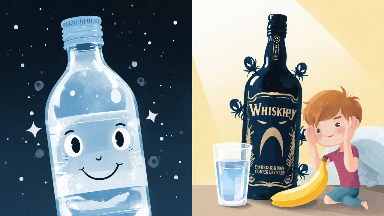 Чистая вода рядом с тёмным виски, из которого вылезают злые гоблины.