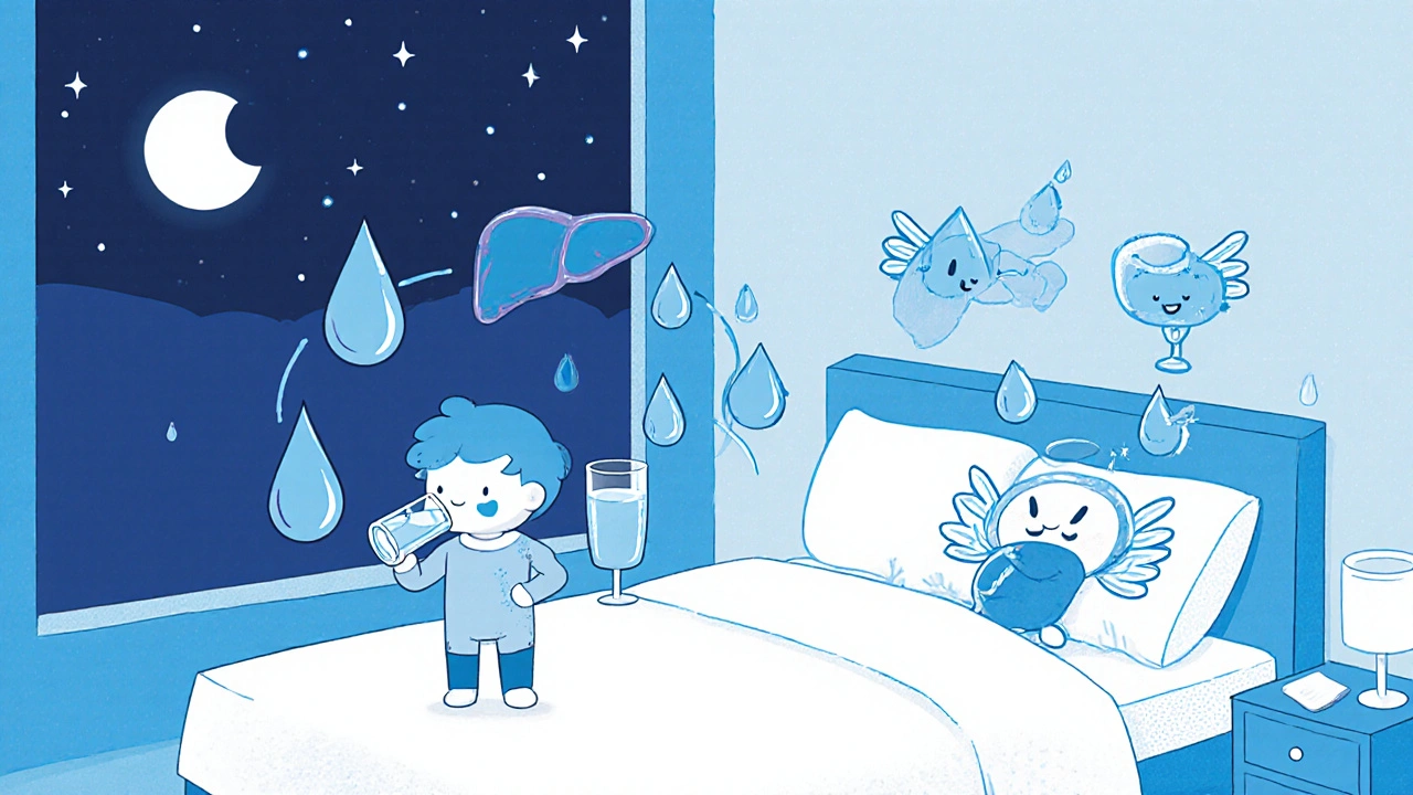 Ребёнок пьёт воду перед, между и после алкоголя, капли воды как ангелы.