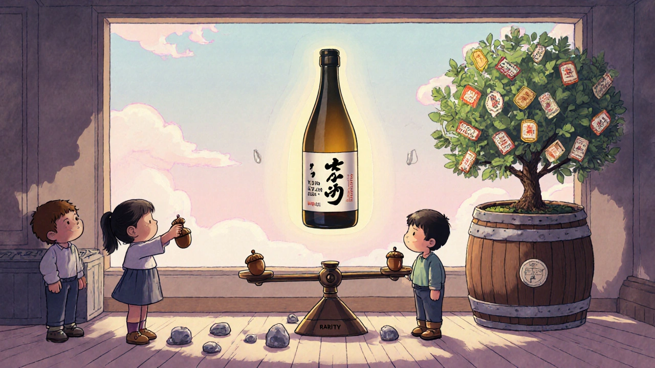 Дети торгуют за редкую бутылку японского виски на аукционе, где ценность измеряется редкостью.