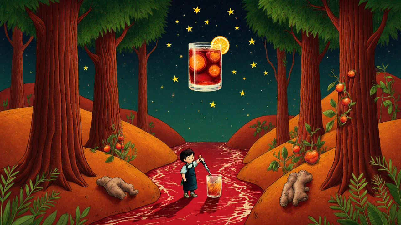 Маленький исследователь капает волшебную жидкость в коктейль среди леса из специй.