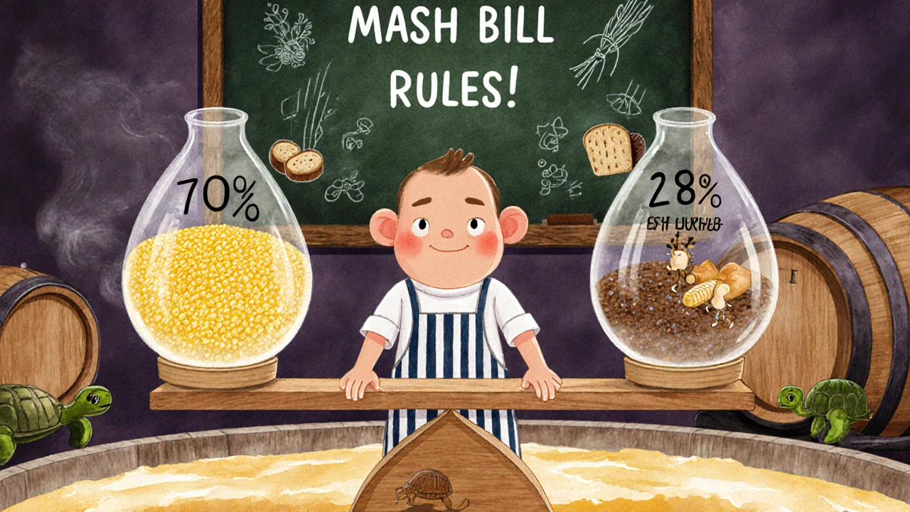 Мастер-дистиллер измеряет пропорции зерен для виски на большом весах, вокруг — волшебные бочки и специи.