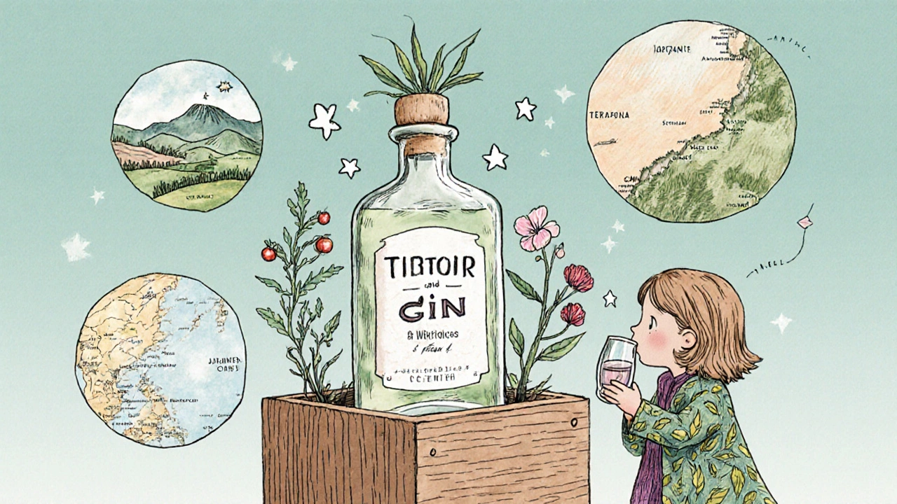 Ребёнок открывает коробку с джином, вокруг которого летят миниатюрные карты с растениями из разных стран.