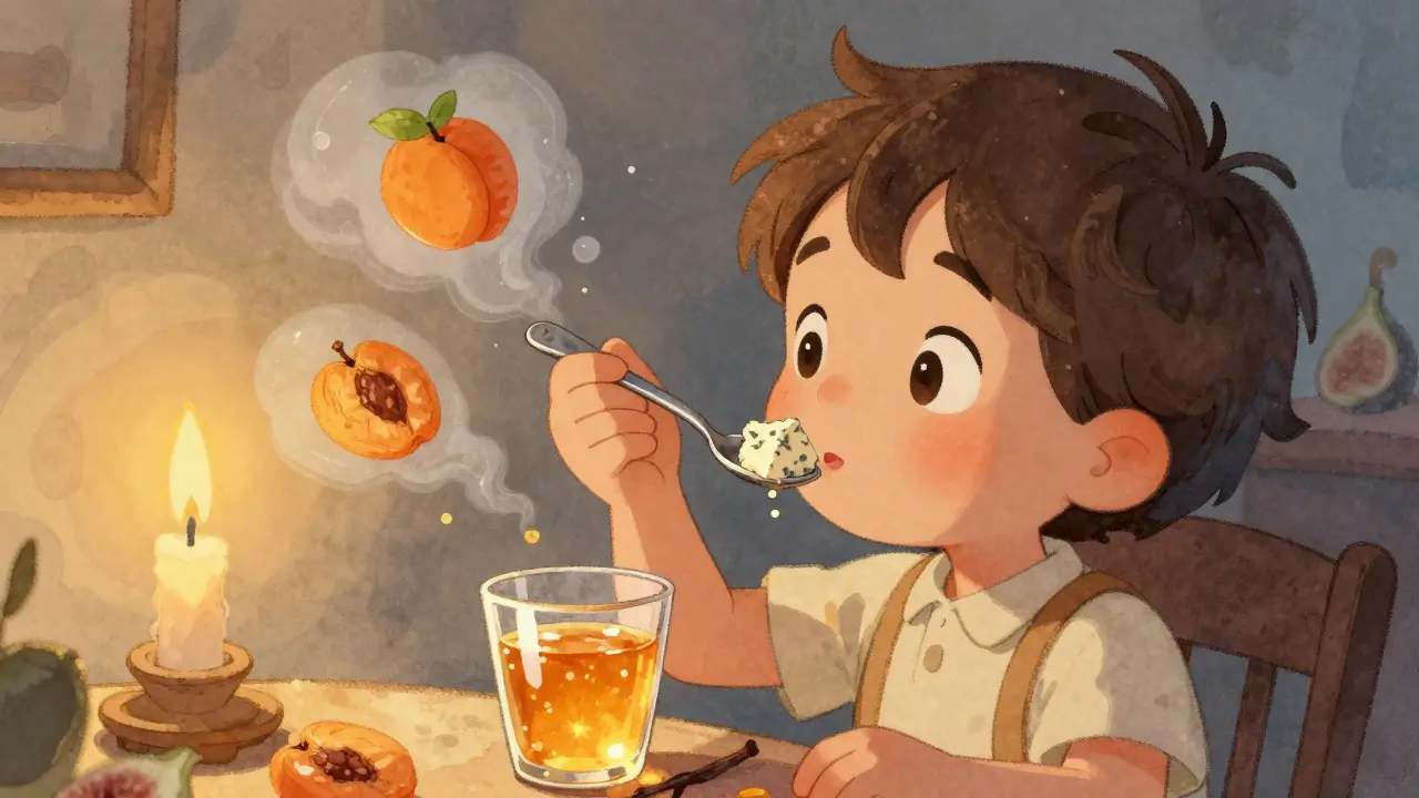 Ребёнок пробует Рокфор и Сотерн, вокруг — ароматы сухофруктов и ванили